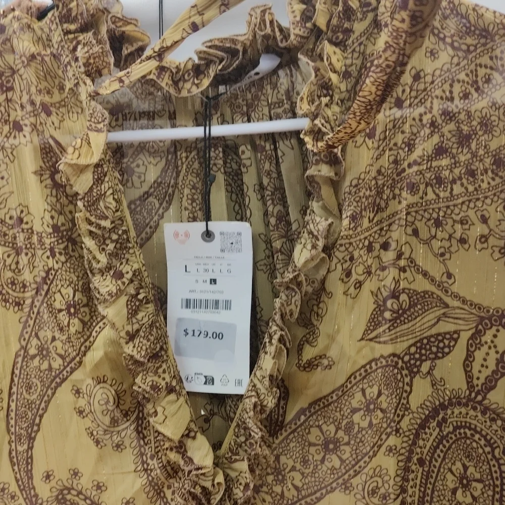 Boho Paisley Long Sleeve Maxi Dress - Mustard/Brown - Picture 8 of 12